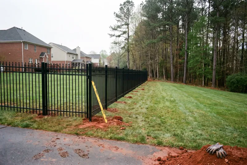 Five-foot black spear-top aluminum fence with a walk gate (sample photo)