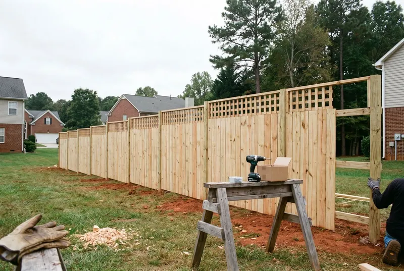 Lattice topper being added to a six-foot pine privacy fence (sample photo)
